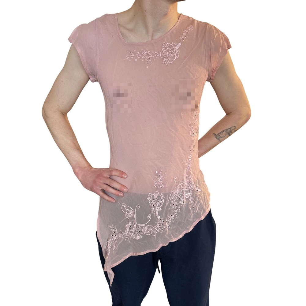 Passport Y2K Pink Sheer Asymmetrical Top‎ - Picture 2 of 5